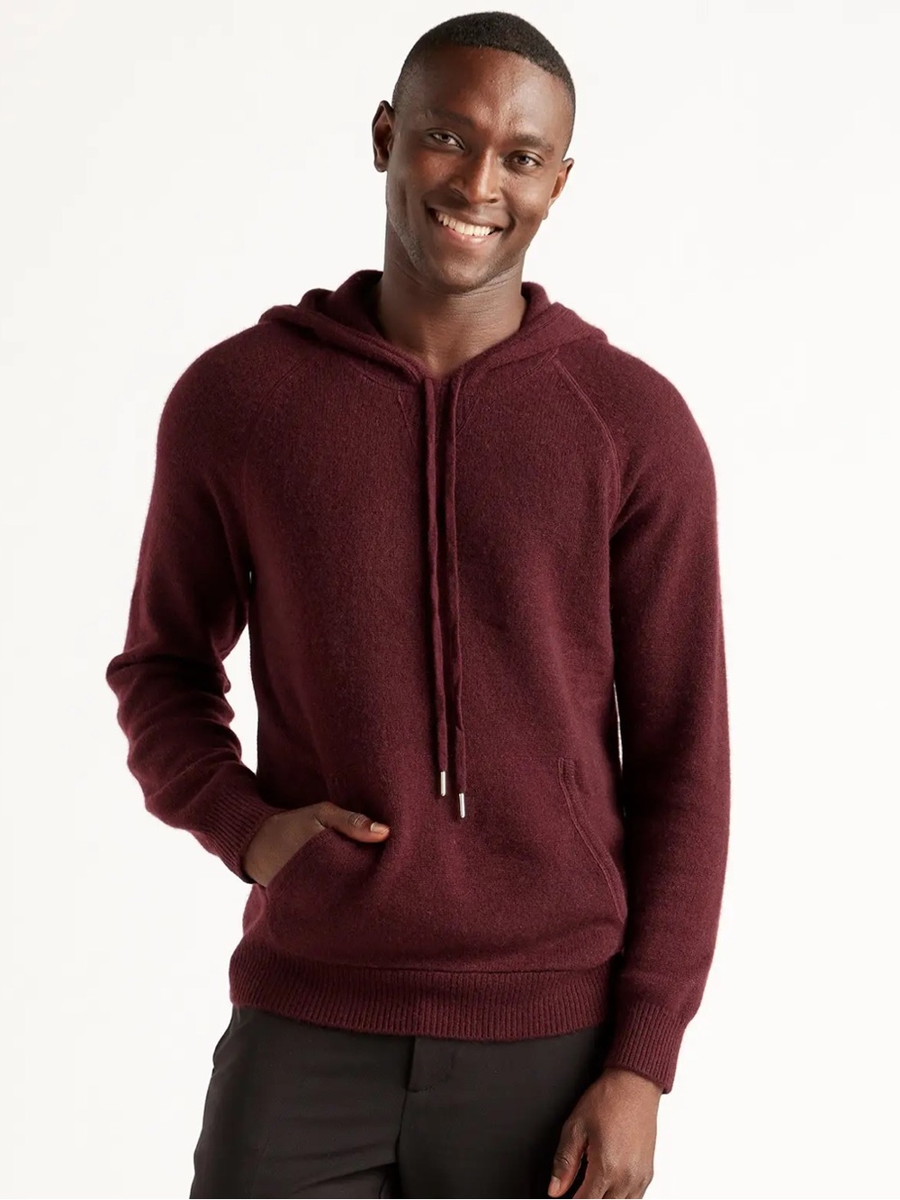 Quince Men’s 100% Mongolian Cashmere Pullover Hoodie Size Large Rich Burgundy